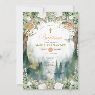 Jardin Fleurs de verdure Baptême Invitation