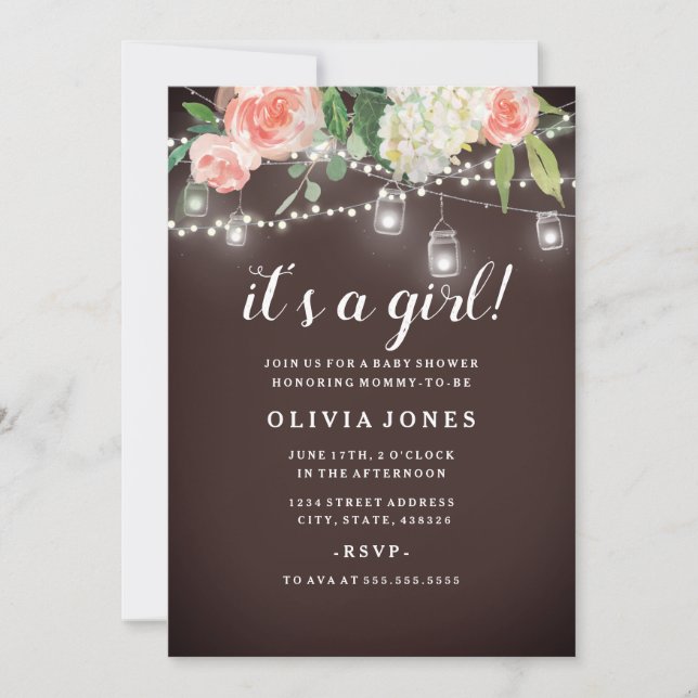 Jardin floral Invitation Baby shower rustique (Devant)