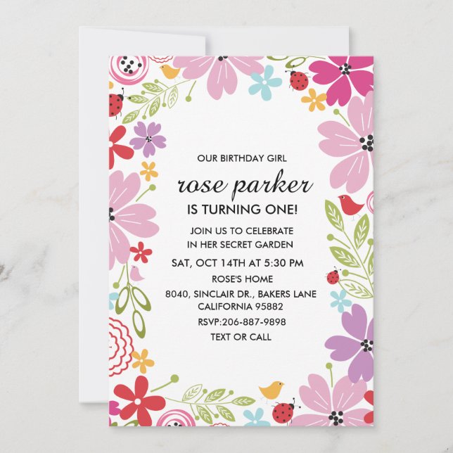 Jardin floral Invitation fête d'anniversaire (Devant)