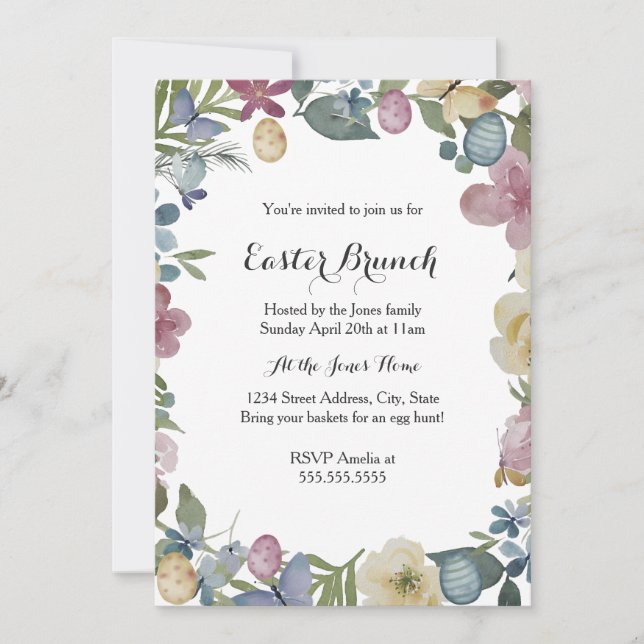 Jardin Floral Pâques Brunch Invitation (Devant)