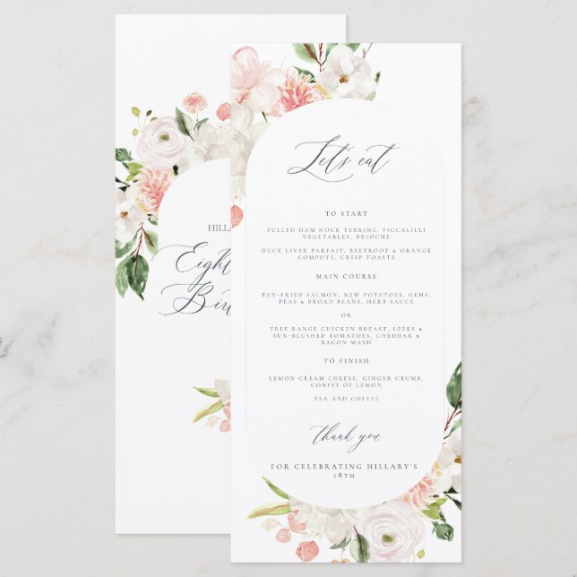 Jardin floral rose 18e anniversaire Menu (Devant / Derrière)