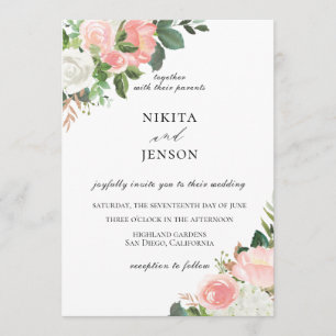 Jardin floral rose pâle Invitation de mariage