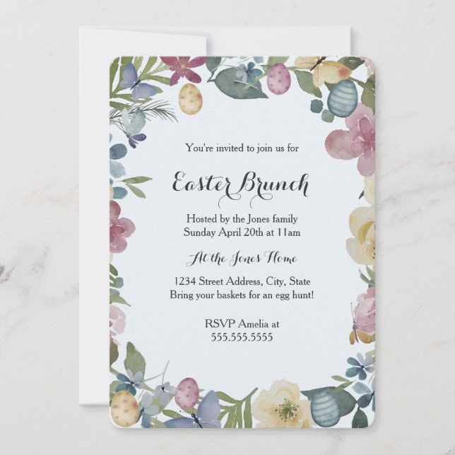 Jardin Floral Sweet Pâques Brunch Invitation (Devant)