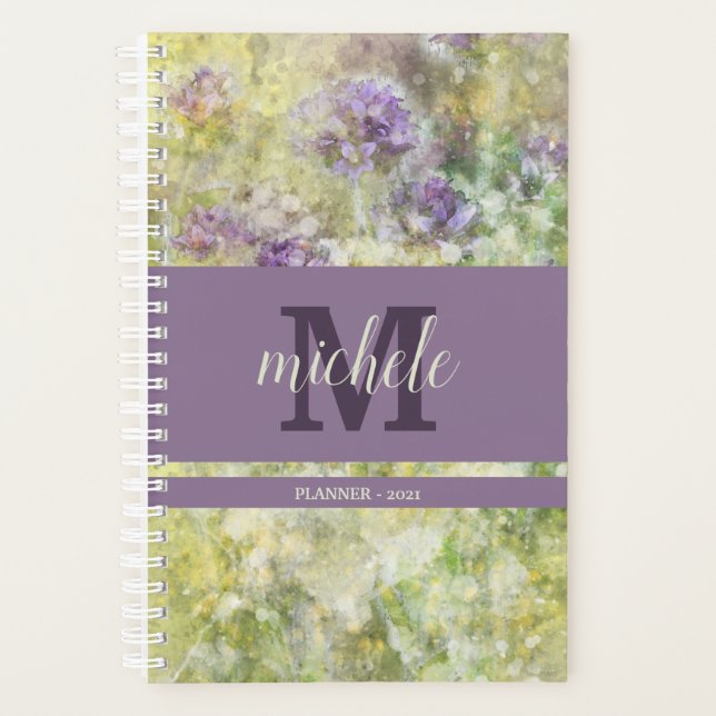 Jardin floral violet élégant Monogrammé (Devant)