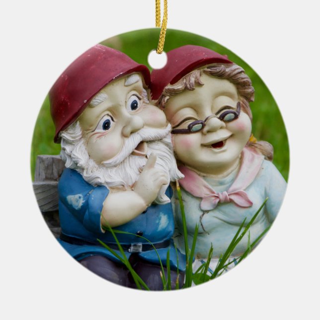 Jardin Gnomes Couple Ornement Round (Devant)