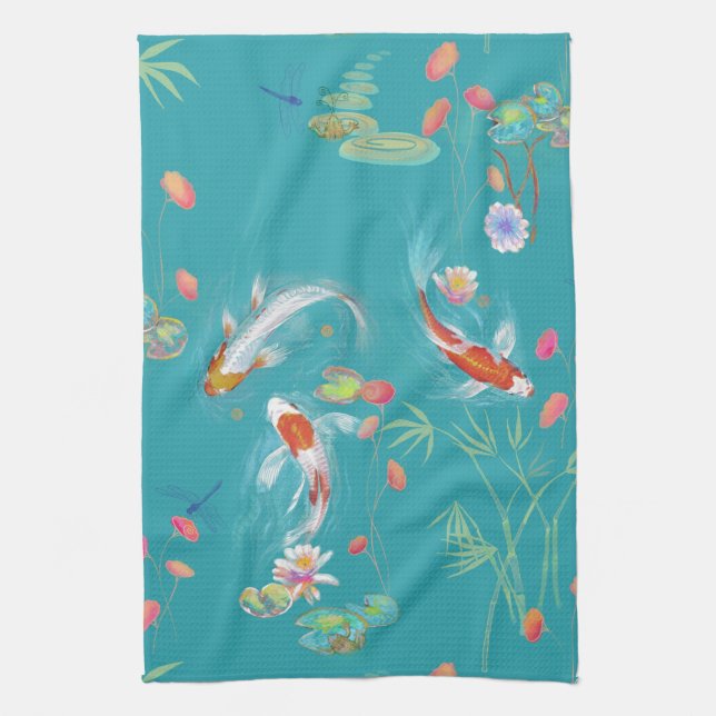 Jardin japonais Koi Pond dans serviette de cuisine (Vertical)