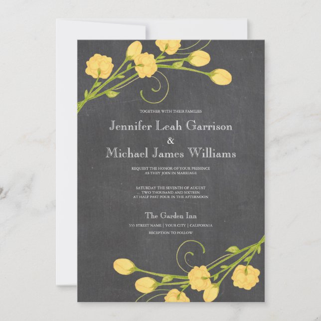 Jardin Jaune rose faire-part de mariage en tableau (Devant)