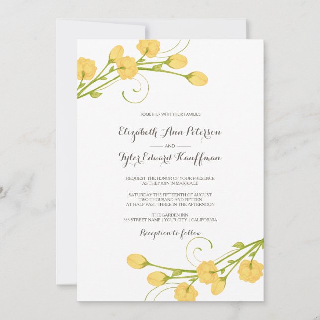 Jardin Jaune Roses - Faire-part de mariage (Devant)