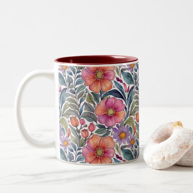 Jardin printanier - motif floral 2 - Café Mug (Avec donut)