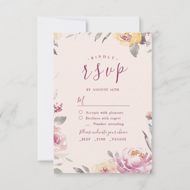 Jardin romantique aquarelle mariage floral RSVP (Devant)