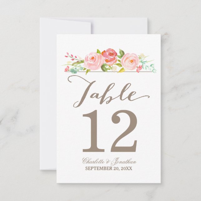 Jardin rose | Carte de numéro de table (Devant)