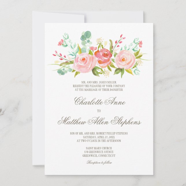 Jardin Rose classique Elégant Mariage Invitation (Devant)