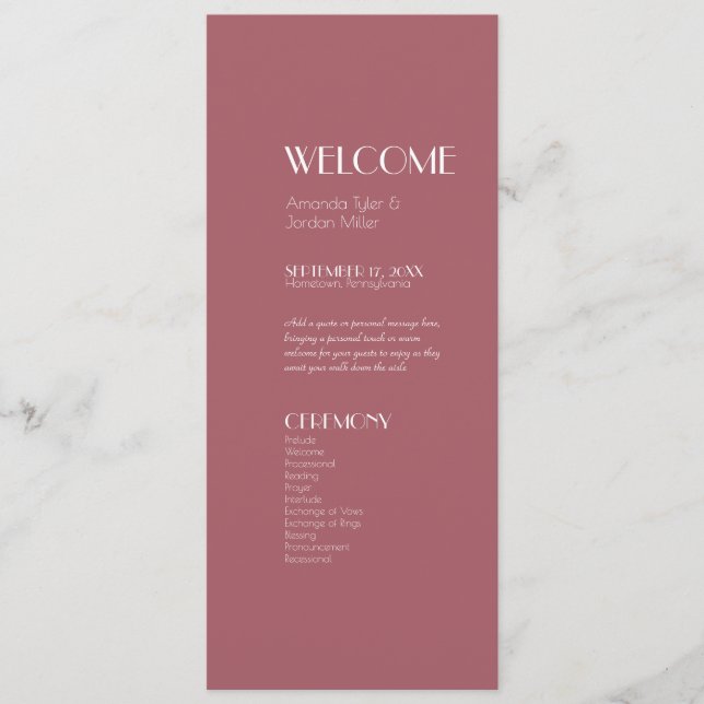 Jardin rose | Dark Rose Wedding Programme (Devant)