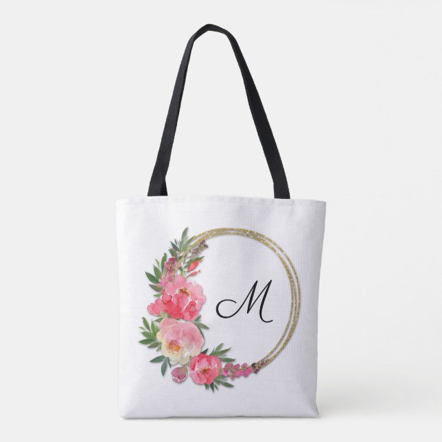 Jardin rose Floral Wreath Sac fourre-tout Monogram (Dos)