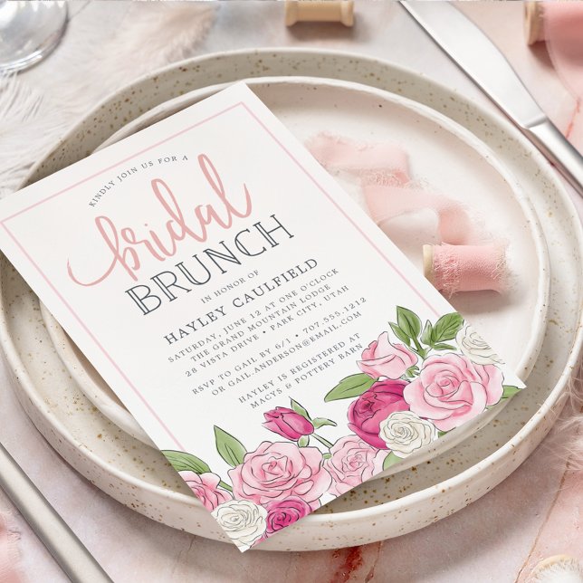 Jardin rose | Invitation de Brunch nuptial (Créateur téléchargé)