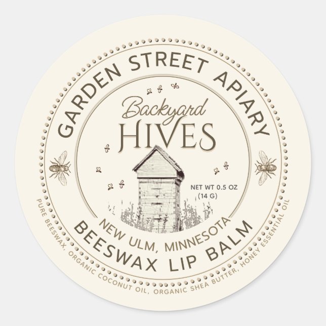 Jardin ruches Beeswax Lip Balm Étiquette (Devant)