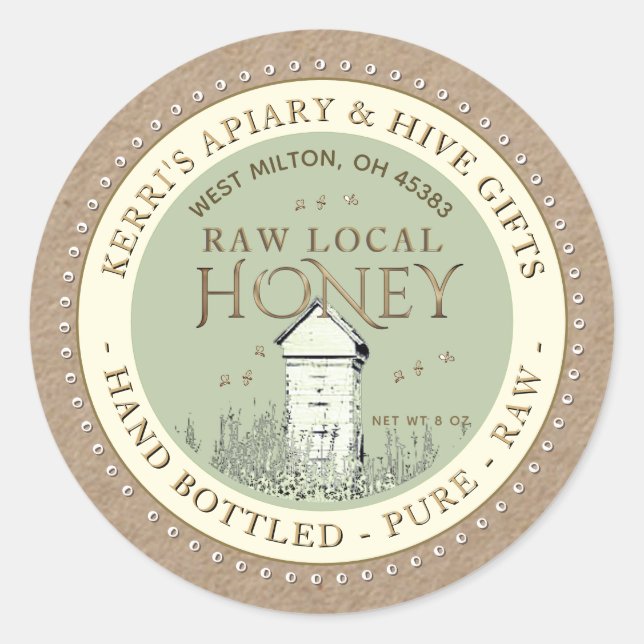 Jardin ruches Miel Étiquette main embouteillée Raw (Devant)