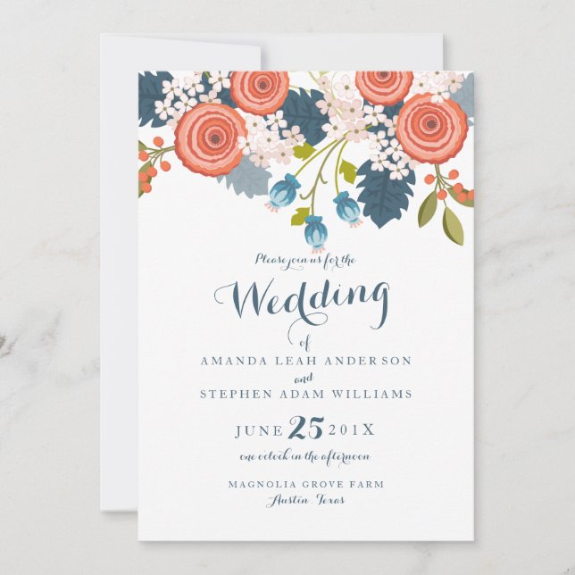 Jardin sauvage Faire-part de mariage florale (Devant)