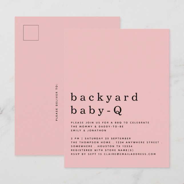 Jardin simple bébé Q BBQ douche rose Invitation (Devant / Derrière)