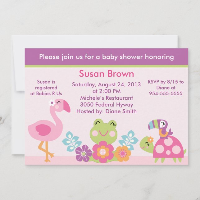 Jardin tropical / Animaux Baby shower Invitation (Devant)
