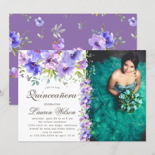 Jardin violet fleuri Quinceanera Photo Invitation