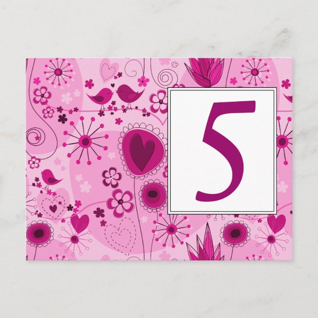 Jardin Whimsical en rose Numéro de table Carte pos (Devant)