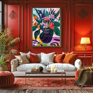 Jarrón con Flores: Favista Art in Matisse Style. Canvas Print