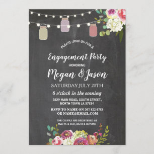 Jars Engagement Party Rustic Chalk Floral Invite
