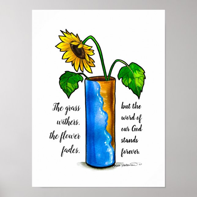 Jars of Clay - Sunflower in vase - watercolor art Poster (Front)