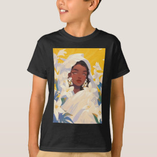 Jasmin Cute Floral Black Girl  T-Shirt