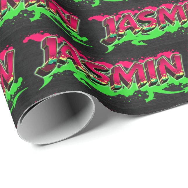 Jasmin First Name Name Graffiti red green Wrapping Paper (Roll Corner)