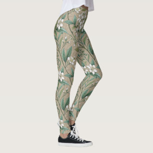Jasmin flowers vintage style pattern leggings