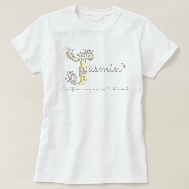 Jasmin girls J name meaning monogram tee (Design Front)