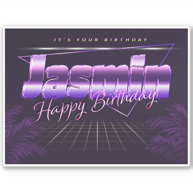 Jasmin Nom Prénom lila retro Sticker (Devant)