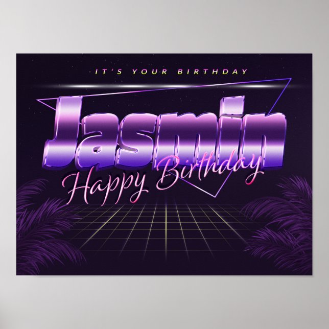 Jasmin Nom Vorname lila retro Poster Geburtstag (Devant)