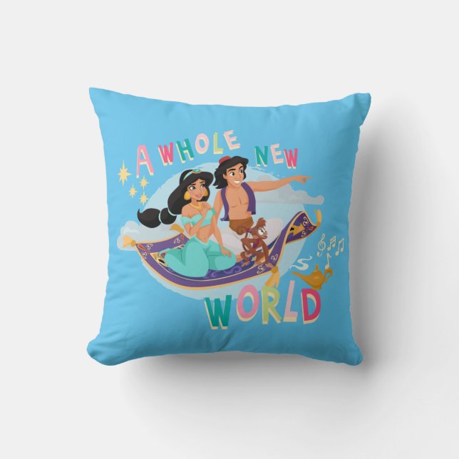 Jasmine & Aladdin Carpet Ride | A Whole New World Throw Pillow (Front)
