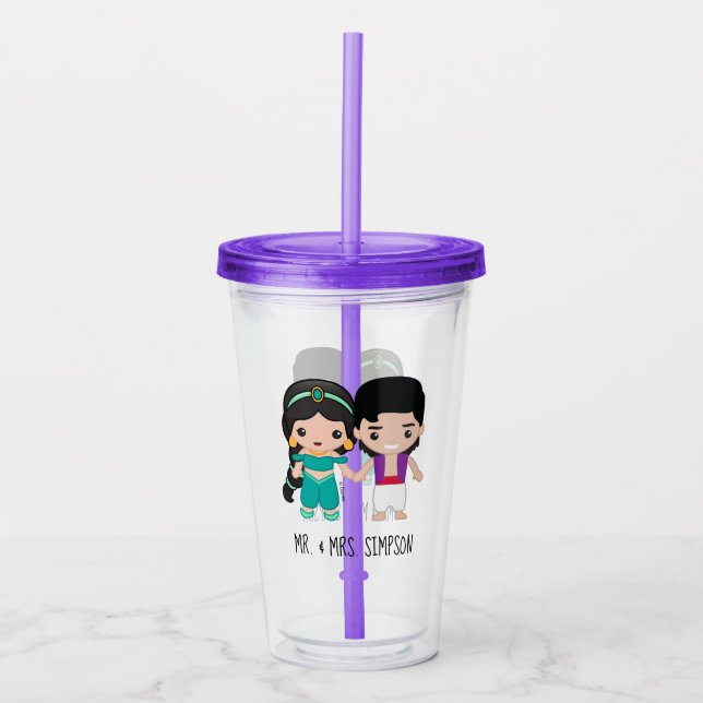 Jasmine and Aladdin Emoji - Mr. & Mrs. Acrylic Tumbler (Front)