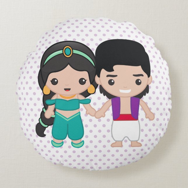 Jasmine and Aladdin Emoji Round Pillow (Front)