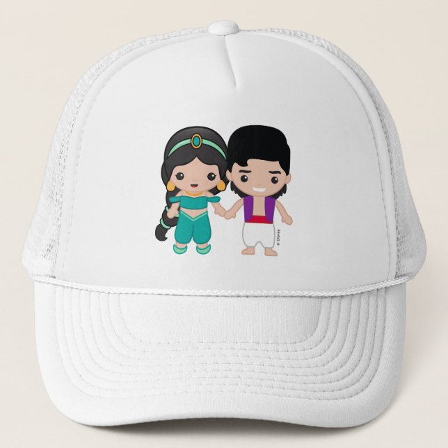 Jasmine and Aladdin Emoji Trucker Hat (Front)