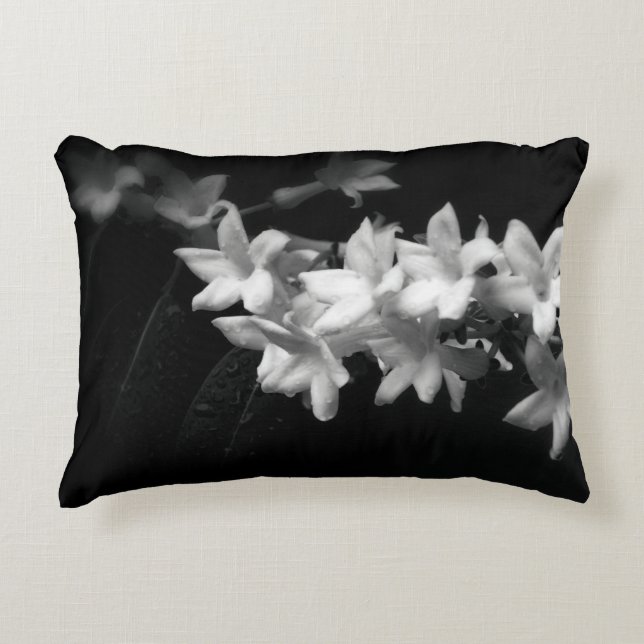Jasmine Black and White Flowers Photograph Accent Pillow (Front)