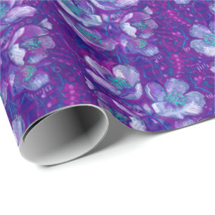 Jasmine Bloom Vintage Flower Floral Pattern Purple Wrapping Paper
