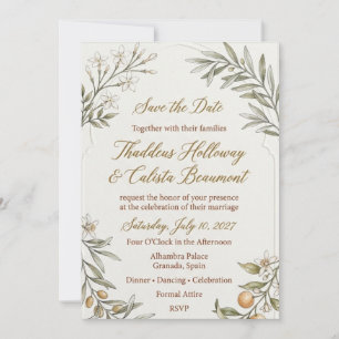 Jasmine Blossoms, Olive Branches, Citrus Oranges,  Invitation