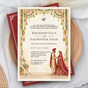 Jasmine Floral Garland Gold Bells Sikh Wedding Invitation