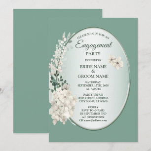 Jasmine Floral Green Geometric Engagement Party Invitation