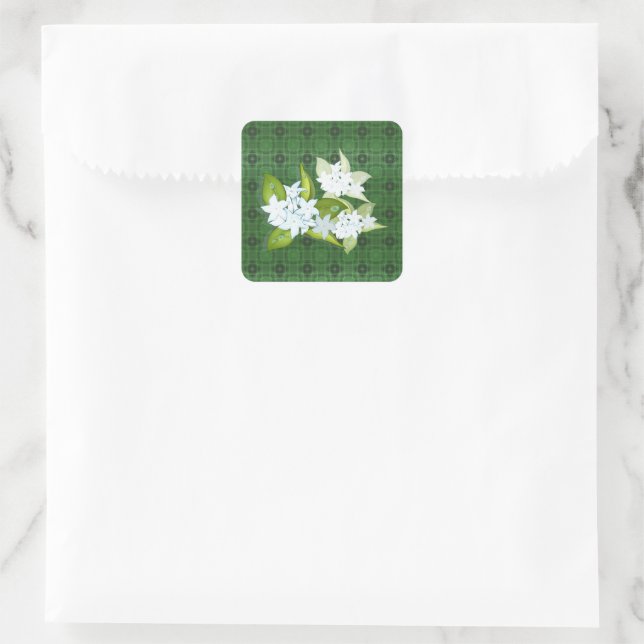 Jasmine flowers customizable name square sticker (Bag)