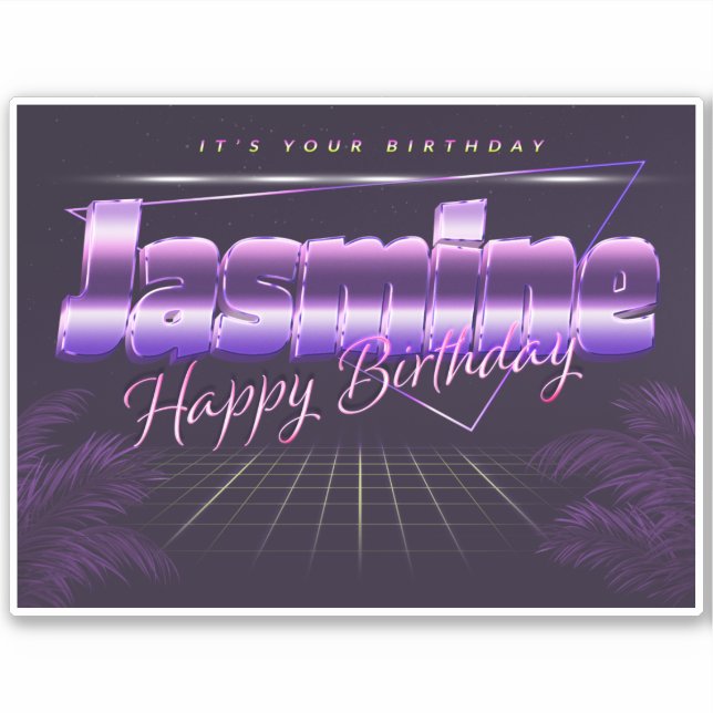 Jasmine name first name lila retro Sticker Birthda (Front)