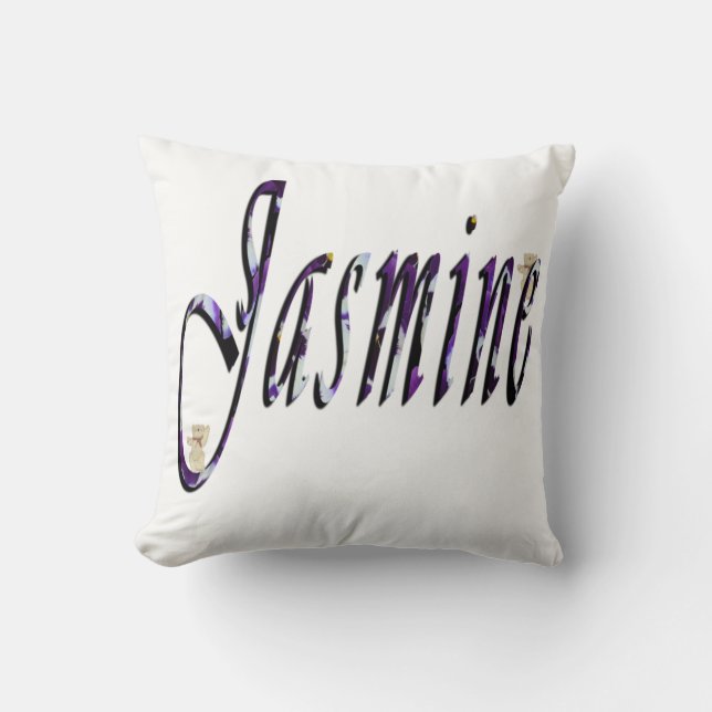 Jasmine, Name, Logo,White Throw Cushion. Pillow (Front)