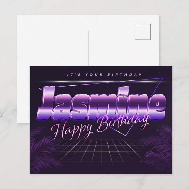Jasmine Nom Prénom Anniversaire de la carte postal (Devant / Derrière)