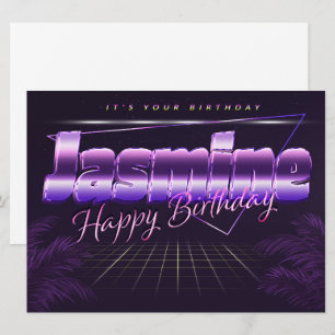 Jasmine Nom Prénom lila retro Carte Anniversaire