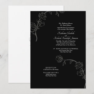 Jasmine Outline Black Formal Wedding  Invitation